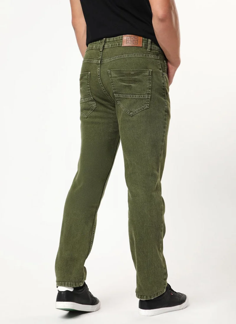 Urbano Fashion  Urbano Fashion Men's Light Green Regular Fit Heavy Washed Denim Jeans Stretchable for Men | Best Price UAE